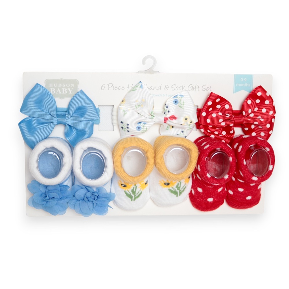 NWT Little Me 6-Piece Socks and Bow Headbands Gift Set Size 0-9M